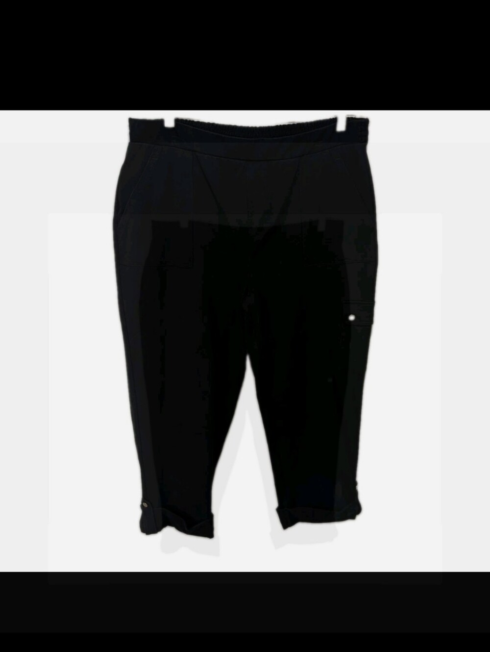 Susan Graver Pull On Cuffed Cropped Black Pants L Minimalist Comfort Casual 5555 - Picture 10 of 11